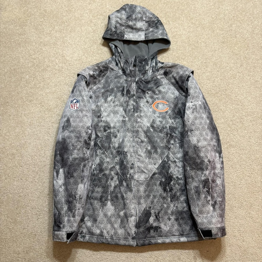 Chicago Bears Jacket Mens Medium‎ Gray NFL Reebok On-Field Hooded Fleece Lined